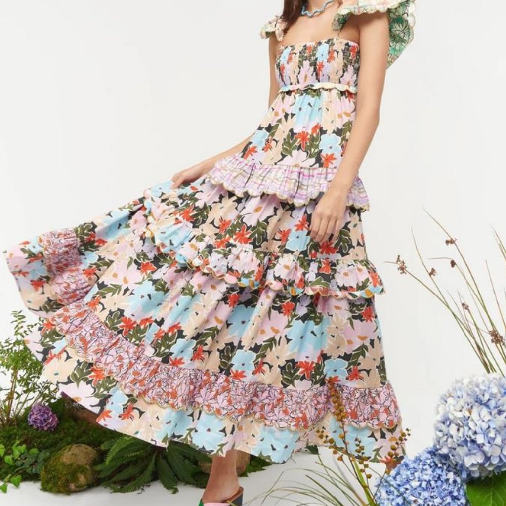 Brand New Celiab Women Sz Xl Pink Floral Smocked Open-Back Kaira A-Line Dress